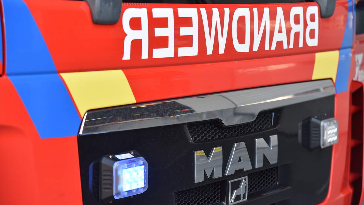 Brandweer aan het zwembad: Het is maar een oefening.