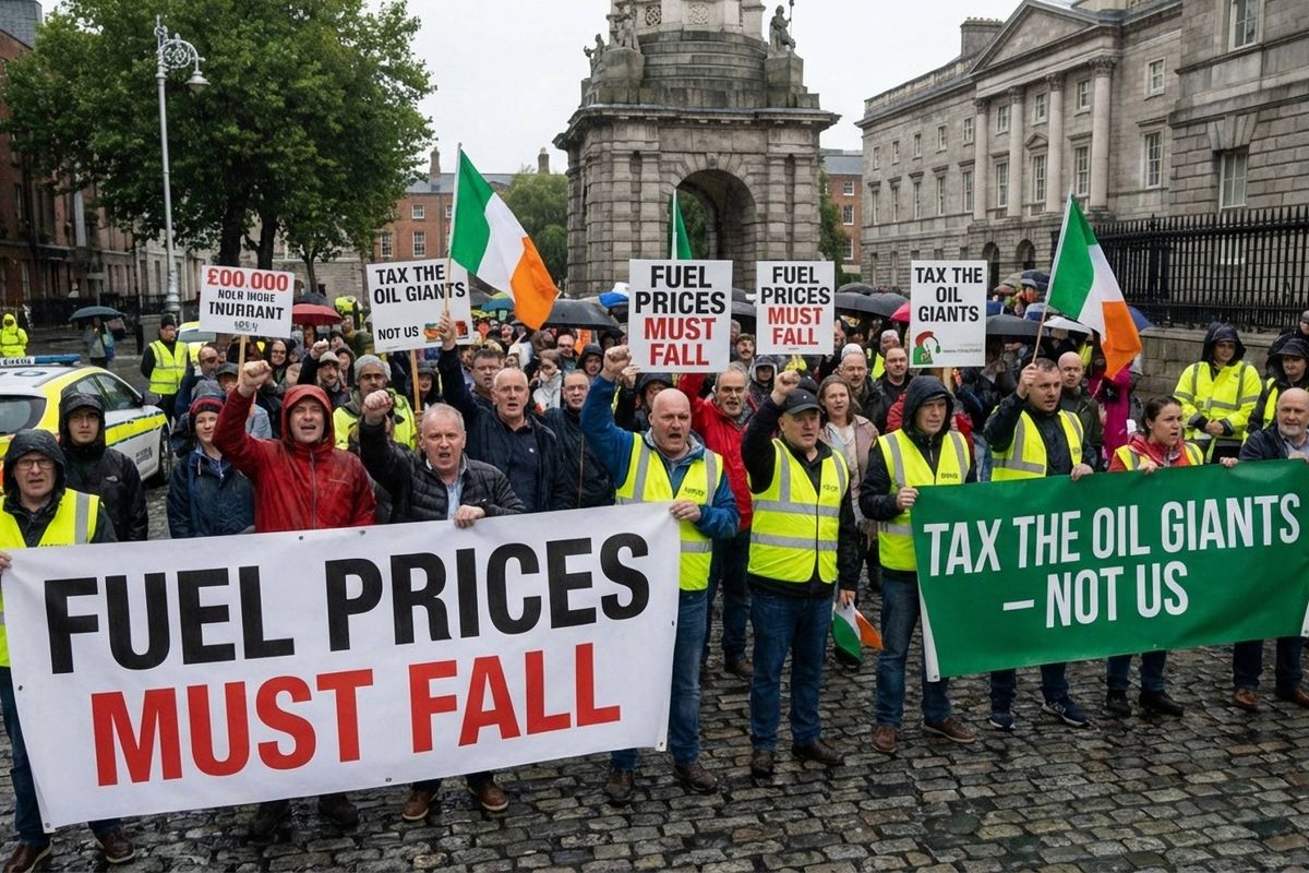 Opstand in Ierland: boze boeren leggen het land plat, bange overheid dreigt met leger.