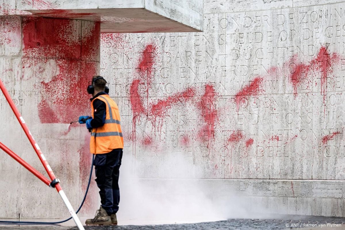 Monument op de Dam weer schoon na bekladding.