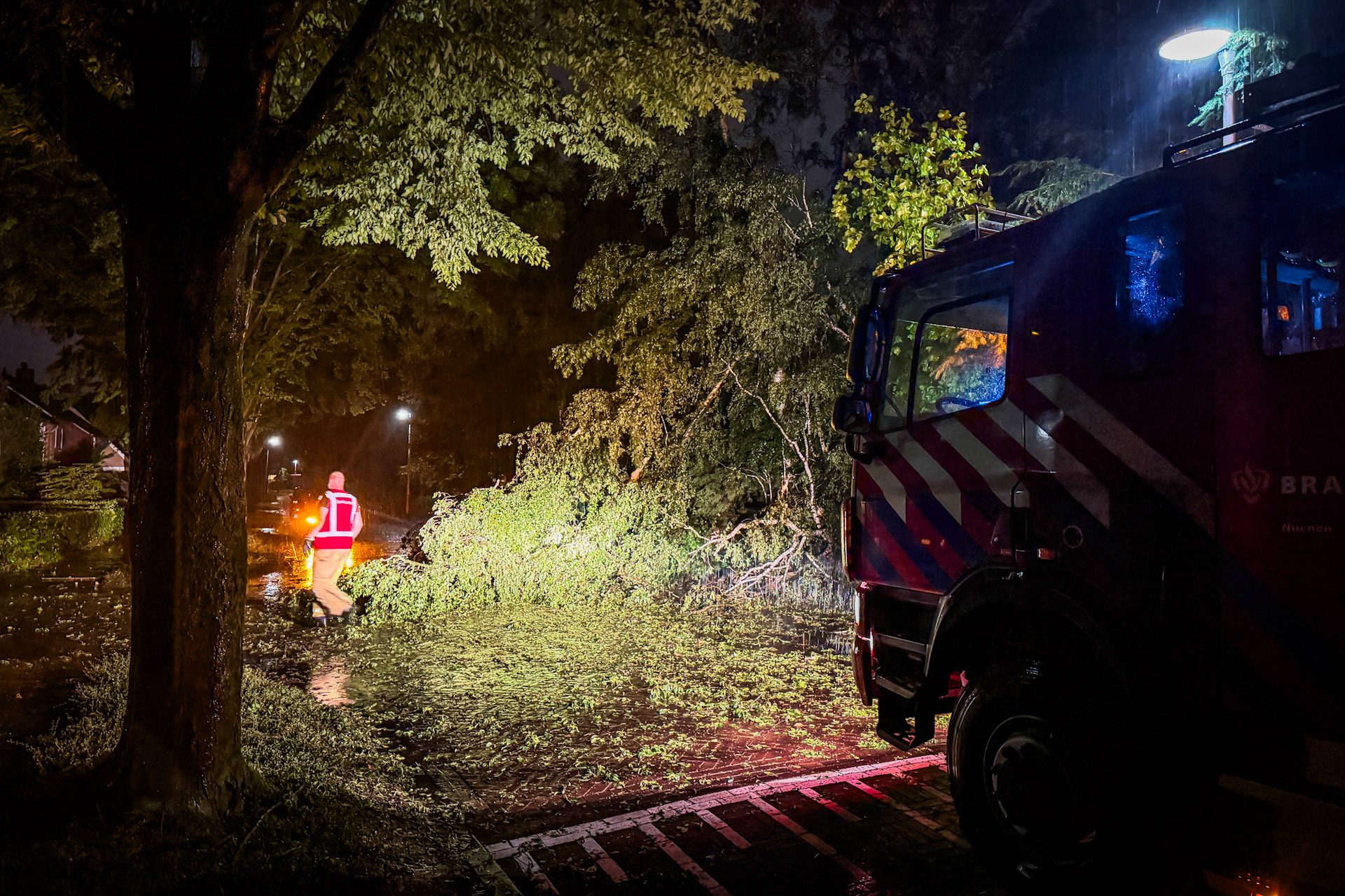 Noodweer zet straten onder water, bomen omgevallen