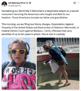 Politie arresteert verdachte die naar verluidt WOII-monument in DC heeft vernield.