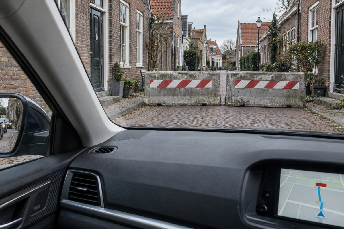 Betonblokken tegen Google Maps.